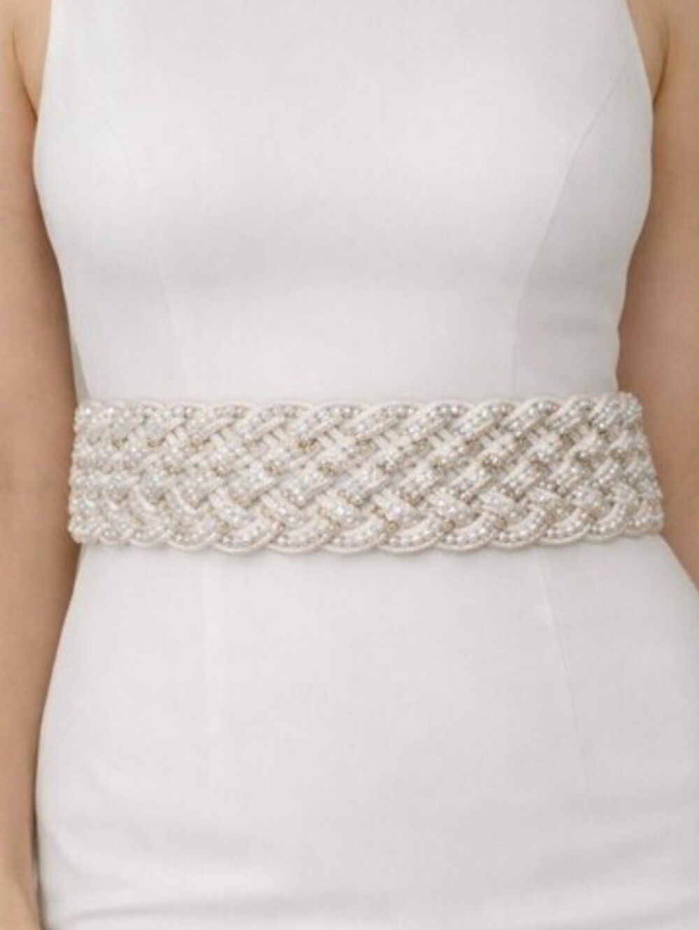 Beaded pearl wide woven bridal sash belt